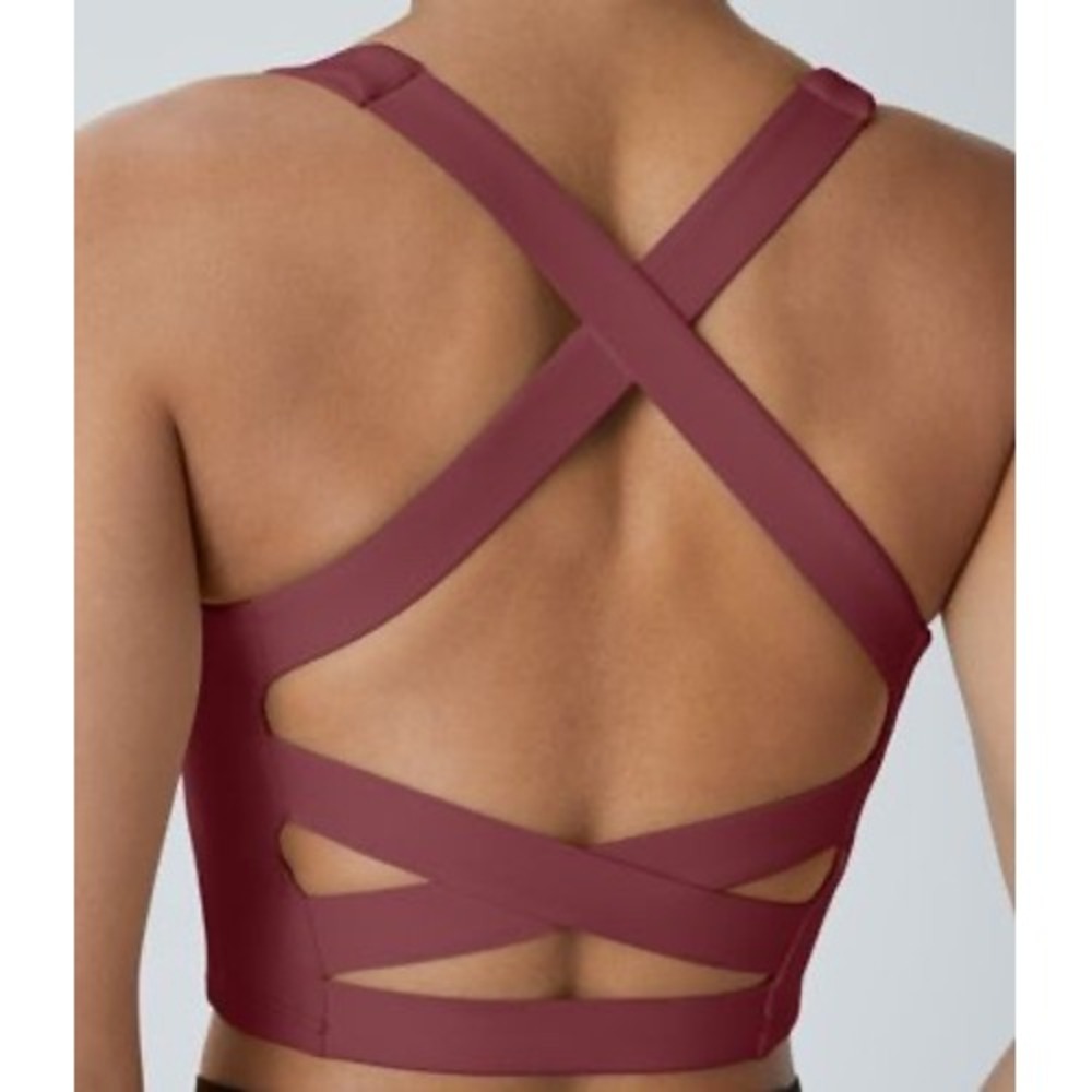 Halara SoftlyZero Airy Square Neck Backless Strappy Sports Bra Crop Top Berry S